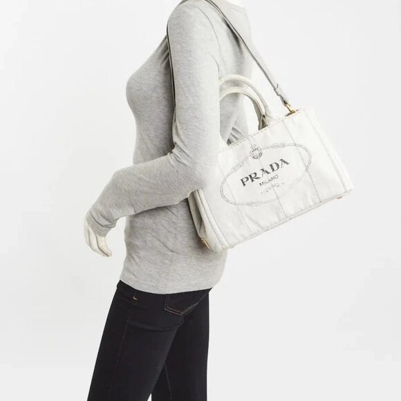 Prada Grey Canapa Canvas Small Tote Bag BG439 - Picture 2 of 12